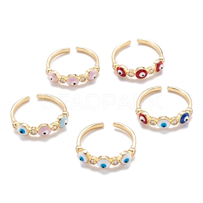 Brass Micro Pave Clear Cubic Zirconia Cuff Rings RJEW-I077-08G-1