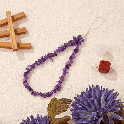 Natural Amethyst Chips Cell Phone Lanyard Wrist Strap HJEW-SW00018-02-1
