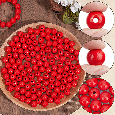 Spray Painted Round Natural Schima Wood Beads WOOD-PA0001-81B-01-1