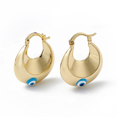 Enamel Evil Eye Thick Hoop Earrings EJEW-A093-02G-04-1