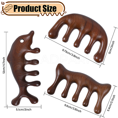 3Pcs 3 Style Sandalwood Large Wide Five-tooth Comb AJEW-CA0004-06-1