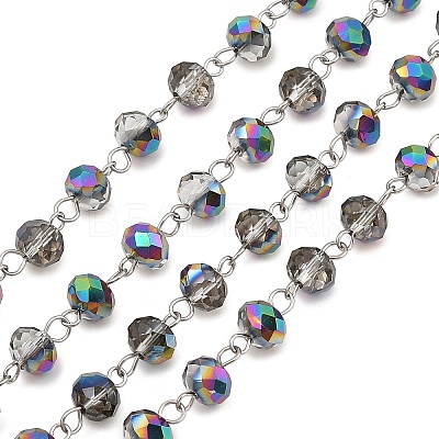 Faceted Rondelle Handmade Electroplate Glass Beads Chains AJEW-JB00130-01-1