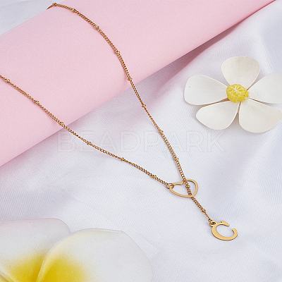 1Pc Letter & Heart Stainless Steel Lariat Necklaces for Women NJEW-LP0002-87G-C-1