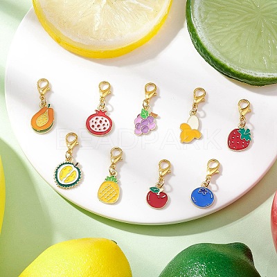 9Pcs Fruits Alloy Enamel Pendant Decorations HJEW-JM03908-1