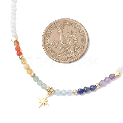 304 Stainless Steel Star Pendant Natural Aquamarine & Yellow Opal & Lapis Lazuli & Amethyst & Green Aventurine & Carnelian & Glass Faceted Rondelle Beaded Chakra Nacklaces NJEW-JN05773-1