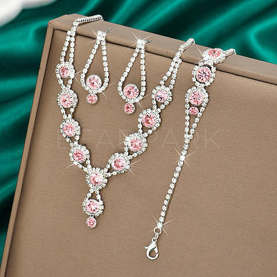 Teardrop Brass Rhinestone Necklaces & Link Bracelets & Stud Earring Sets FS-WGE0FD5-02-1