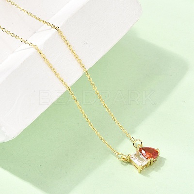 Brass Pave Cubic Zirconia Rectangle & Teardrop Pendant Cable Chain Necklaces KK-CBAB173-05G-03-1