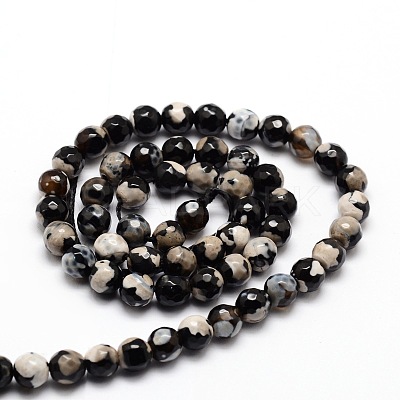Faceted Natural Fire Crackle Agate Round Beads Strands X-G-E319C-6mm-06-1