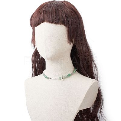 Natural Green Aventurin Chip Beaded Necklace with Wing NJEW-TA00022-02-1