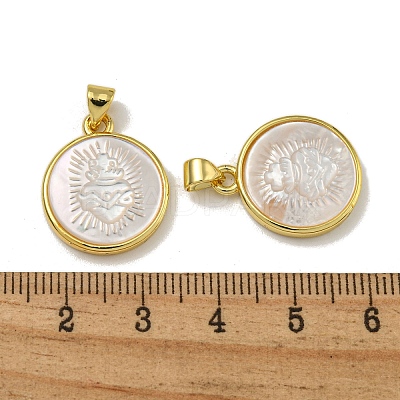 Rack Plating Brass Pave Natural White Shell Pendants KK-U025-11G-01-1