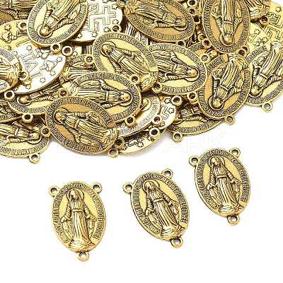 Holy Oval Carved Virgin Mary Tibetan Style Alloy Chandelier Component Links TIBEP-LF0961YKG-AG-FF-1
