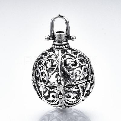 Rack Plating Brass Cage Pendants KK-Q402-01AS-1