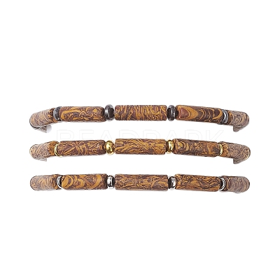 3Pcs Natural Elephant Skin Jasper & Synthetic Hematite Beaded Braided Bead Bracelets for Men Women BJEW-JB12546-1