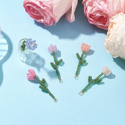 4Pcs 4 Colors Seed Beads Beaded Charms PALLOY-JF02850-1