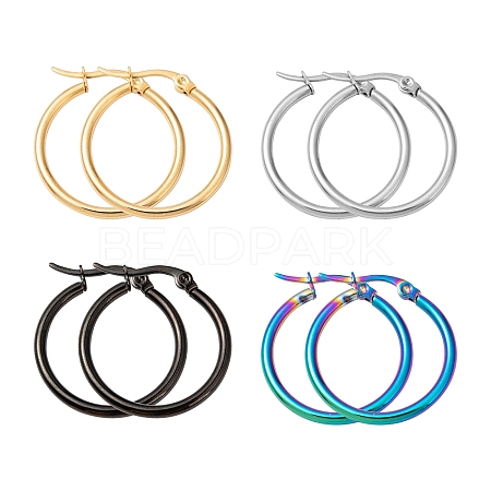4Pairs 4 Colors 304 Stainless Steel Huggie Hoop Earrings EJEW-FS0001-04-1