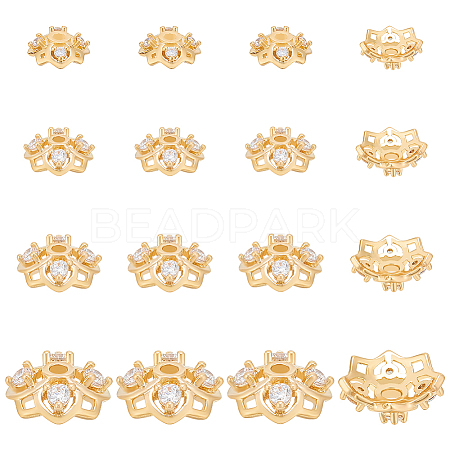 BENECREAT 16Pcs 4 Style Rack Plating Brass Cubic Zirconia Bead Caps KK-BC0013-52-1