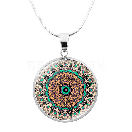 Glass Mandala Flower Dome Pendant Necklace MAND-PW0001-02I-1