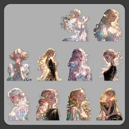 10Pcs 10 Styles Fairy Girl Series Paper Sticker PW-WG4530E-06-1