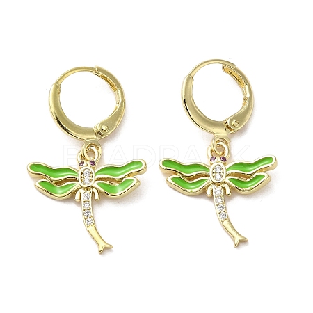 Dragonfly Real 18K Gold Plated Brass Dangle Leverback Earrings EJEW-L268-011G-03-1