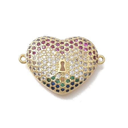 Brass Micro Pave Cubic Zirconia Heart Connector Charms KK-D431-062B-G-1