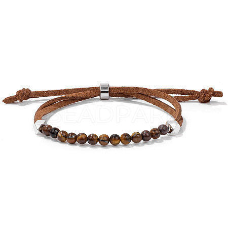 4MM Round Natural Tiger Eye Beaded Faux Suede Cord Slider Bracelets for Women WG432D6-03-1