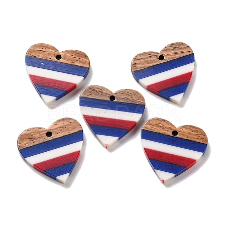 Independence Day Opaque Striped Resin & Walnut Wood Pendants RESI-U010-02V-1