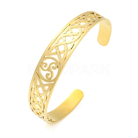 304 Stainless Steel Triquetra/Trinity Knot Hollow Open Cuff Bangles BJEW-S154-02G-1