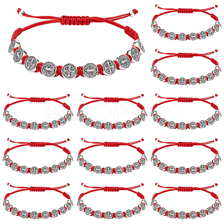 24Pcs Alloy Oval with St. Benedict & Cross Beads Bracelets BJEW-GO0001-23-1