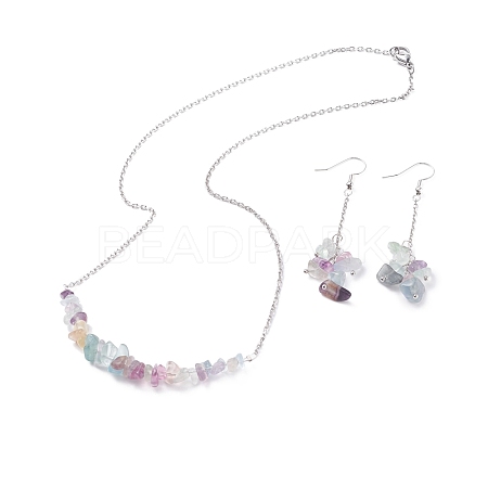 Natural Fluorite Chips Beaded Jewelry Set SJEW-JS01231-02-1