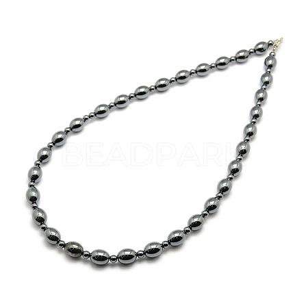 Non-magnetic Synthetic Hematite Oval and Round Beaded Necklaces X-NJEW-F051-03-1