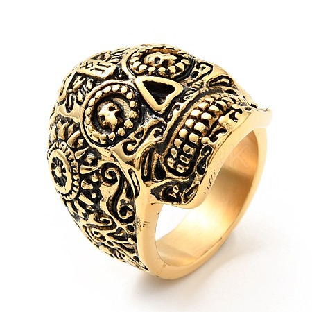 316 Stainless Steel Skull with Cross Finger Ring RJEW-C030-02B-AG-1