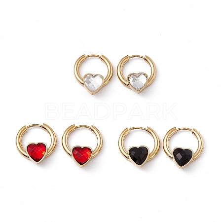 Cubic Zirconia Heart Hoop Earrings EJEW-L282-02G-1