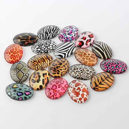 Leopard Print Theme Ornaments Decorations Glass Oval Flatback Cabochons GGLA-A003-18x25-GG-1
