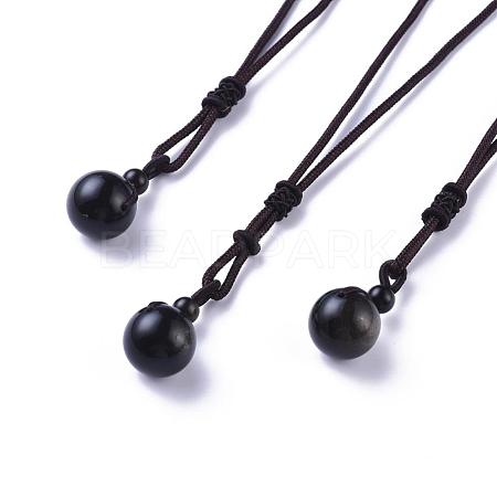 Natural Golden Sheen Obsidian Pendant Necklaces NJEW-P241-A01-1