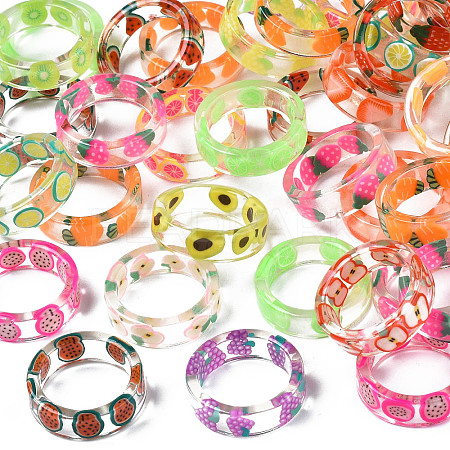 Transparent Resin Fruit Finger Ring for Women X1-RJEW-T022-030-1