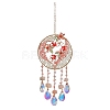 Brass Wire Wrapped Natural Rose Quartz Chips Heart Pendant Decorations HJEW-D302-14-2