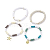 4Pcs 4 Style Handmade Polymer Clay Heishi Surfer Stretch Bracelets Set with Alloy Shell Starfish Charm BJEW-JB07759-4