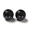 Printed Round Wood European Beads WOOD-M006-03-2