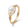 Natural Pearl Round Braided Bead Style Rings RJEW-JR00608-1