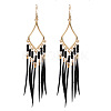 Bohemian Style Alloy Glass Seed Beaded Feather with Rhombus Chandelier Earrings FS-WG1E384-01-2
