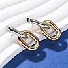 304 Stainless Steel Two Tone Oval Dangle Stud Earrings X-EJEW-L304-04GP-1