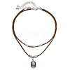 1 Set Alloy Pave Synthetic Turquoise Pendant Double Layer Cord Necklaces NJEW-CL0001-09A-1