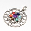 Chakra Jewelry Brass Gemstone Flat Round Pendants KK-J298-13-NR-1