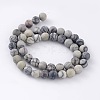 Round Frosted Natural Black Silk Stone/Netstone Bead Strands G-M248-8mm-03-3