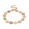 Enamel Daisy Link Chains Bracelet BJEW-P271-01G-06-1