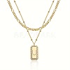 Brass Micro Pave Clear Cubic Zirconia Rectangle with Initial Pendant Double Layer Necklaces for Women FS-WG478B5-21-1