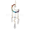 Natural & Synthetic Mixed Stone Wire Wrapped Moon Hanging Ornaments HJEW-JM01615-1