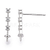 925 Sterling Silver Stud Earring Findings Micro Pave Cubic Zirconia STER-T007-19P-2