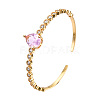 Glass Teardrop Open Cuff Bangle with Clear Cubic Zirconia for Women BJEW-N012-013D-2