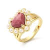 Natural Mixed Gemstone Heart Adjustable Ring with Plastic Pearl Beaded RJEW-E075-05G-5